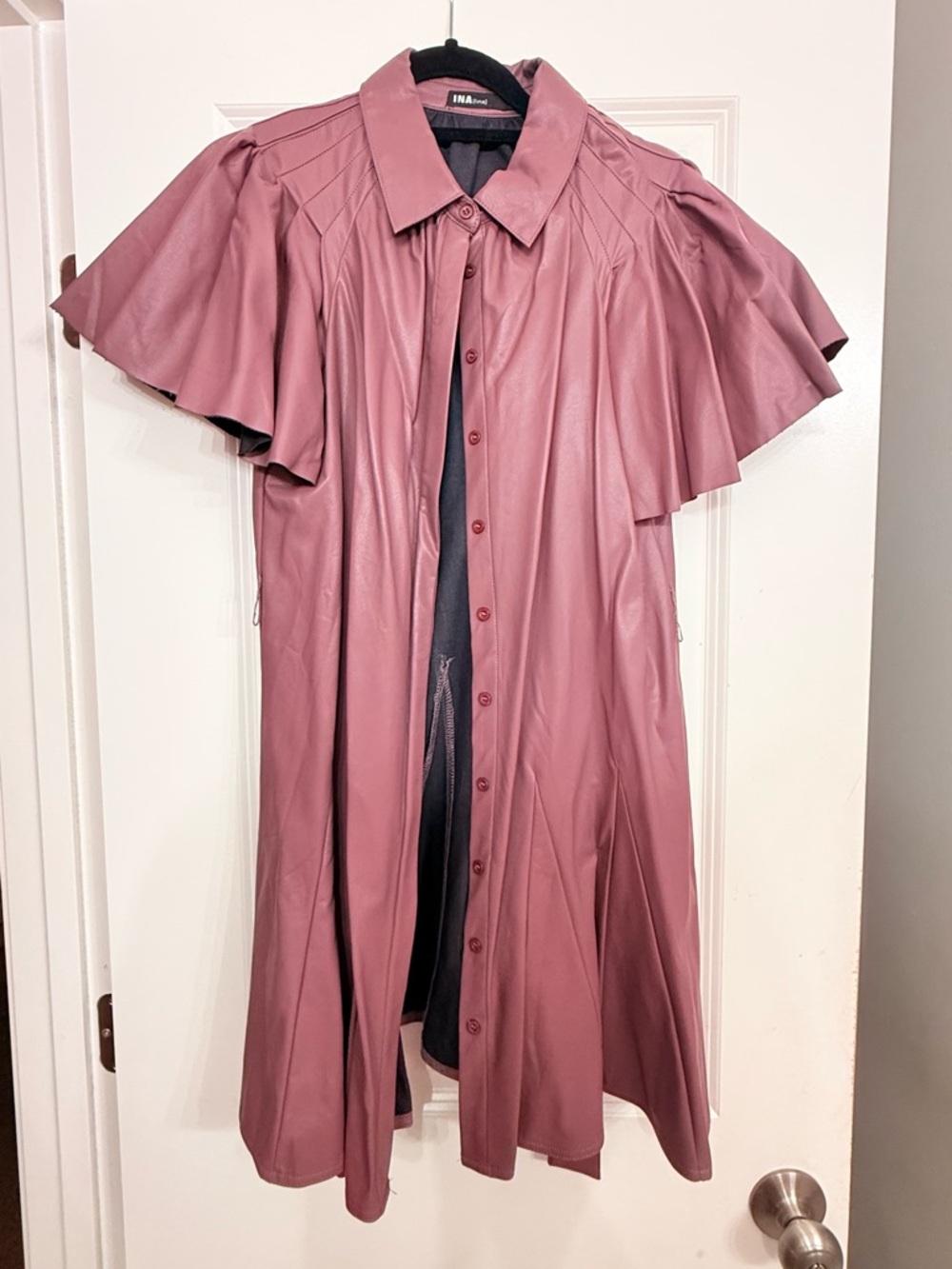 Ina Mauve Faux-Leather Button-Front Mini Dress